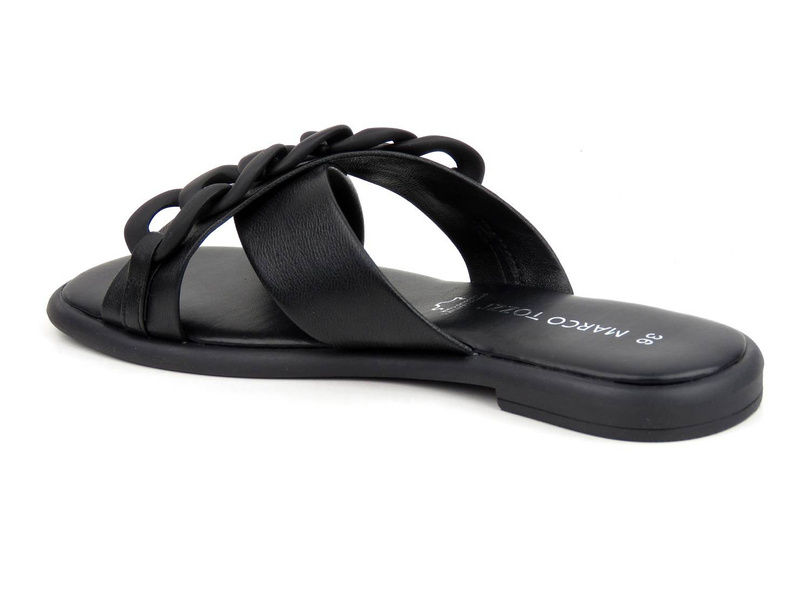 Dámské kožené pantofle s ozdobným řetízkem - MARCO TOZZI 27121, černé