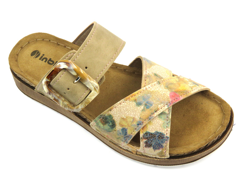 Dámské žabky s nastavitelným páskem - Inblu GS-51, béžové s květinami