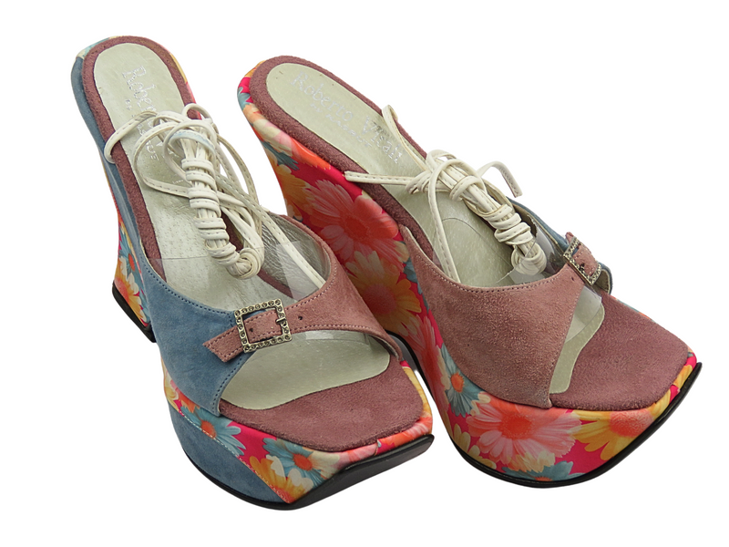 Dámské sandály na klínku modré Roberto Vitali 332P52