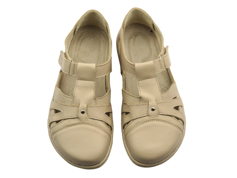 Barefoot kožené minimalistické dámské polobotky ecru Helios Komfort 466