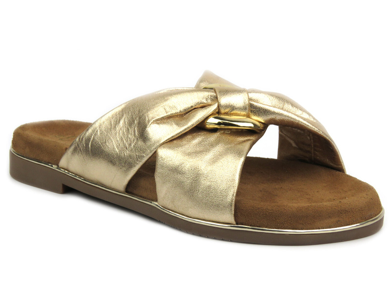 Dámské kožené skluzavky s řetízkem - MARCO TOZZI 2-27133-42, zlaté