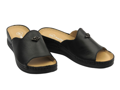 Kožené dámské pantofle černé Helios Komfort 141