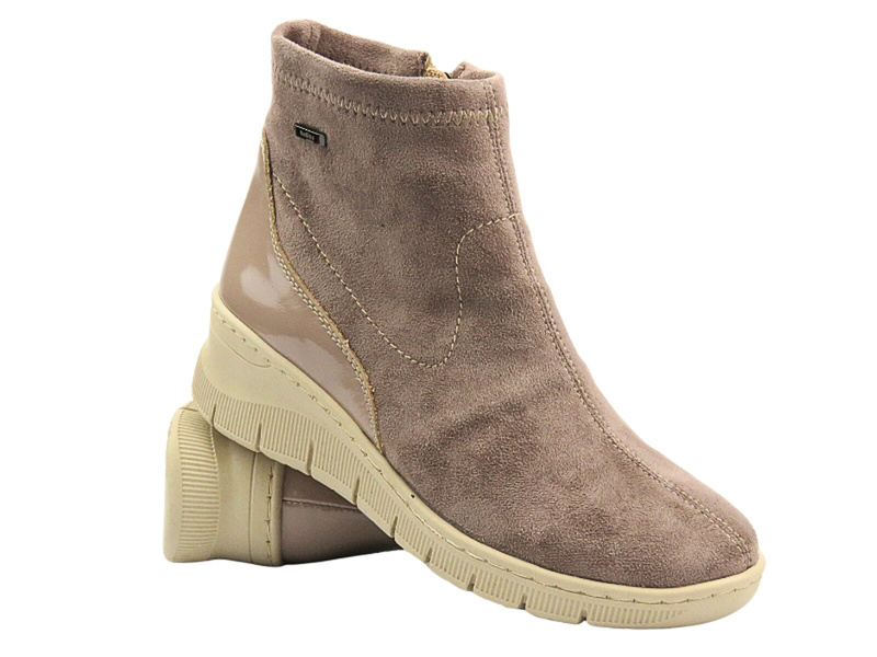 Dámské boty na platformě - HELIOS Comfort 600 Beige se zipem Polská značka