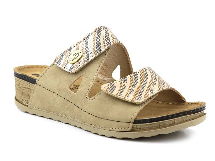 Dámské žabky s pásky na suchý zip - INBLU NV-02, béžová