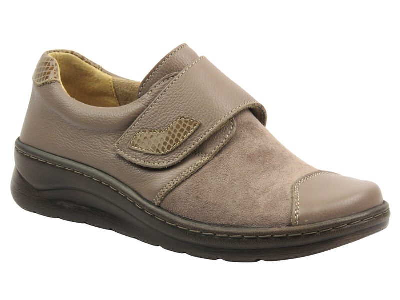 Pohodlné dámské polobotky na hallux valgus na suchý zip khaki Helios Komfort 462