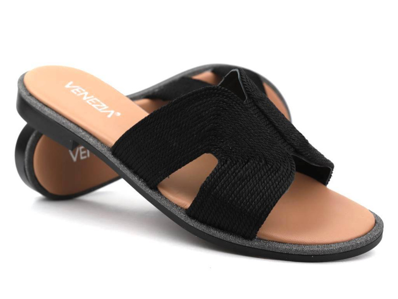 Elegantní dámské pantofle s prýmkem - VENEZIA 161902, černé