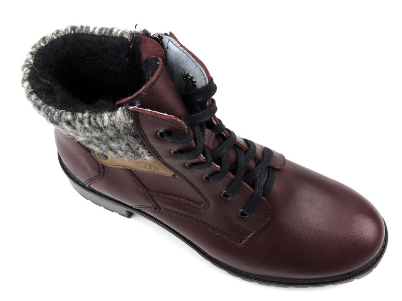 Pevné dámské kozačky se svetrem - Helios Komfort 565, třešeň