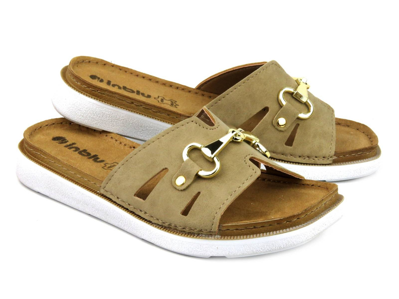 Dámské žabky s koženým vnitřkem - Inblu LA-02, béžová