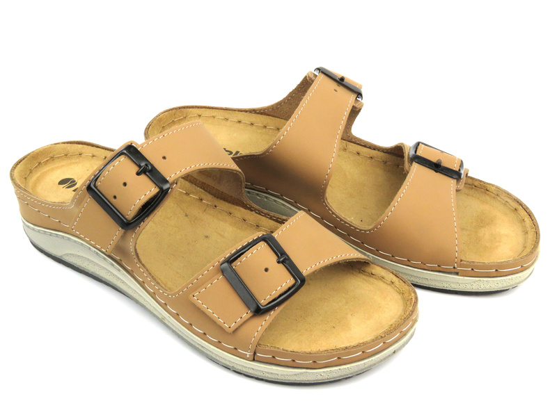 Dámské kožené žabky - INBLU PF-03, pískové