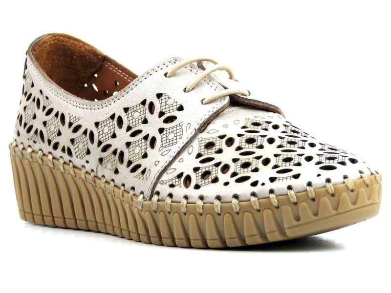 Dámské prolamované boty z přírodní kůže - MANITU 850021, béžová