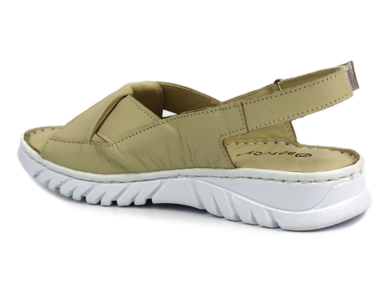 Dámské kožené sandály se suchým zipem - Potocki 24-84300, béžové