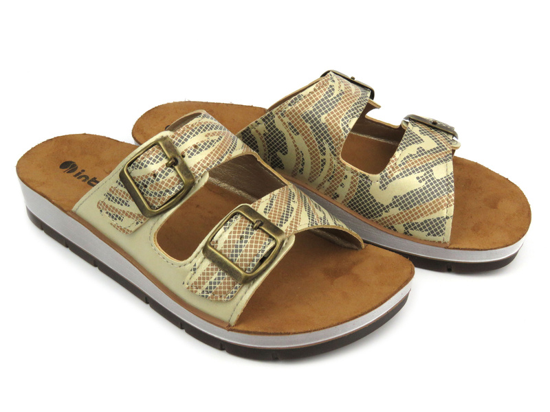 Dámské žabky s leopardím potiskem - INBLU CP-10, béžová a zlatá