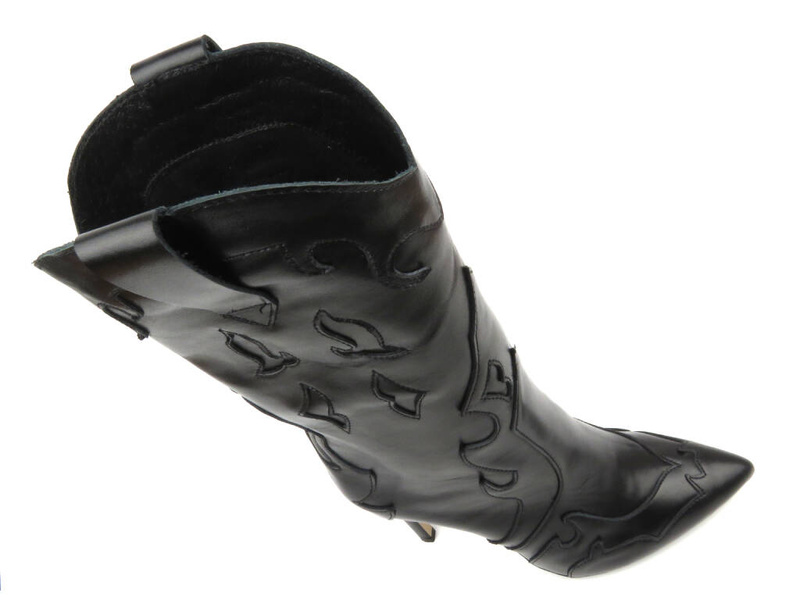 Kožené boty, dámské kovbojské boty na vysokém podpatku - CARINII B9360, černé