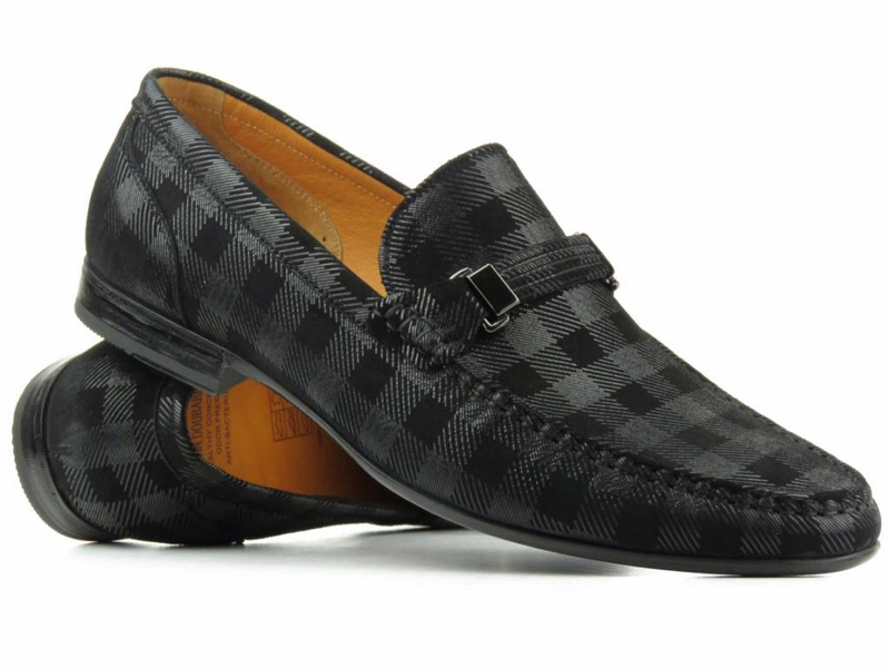 Elegantní pánské mokasíny JOHN DOUBARE 673A-15-H04, černé kostkované