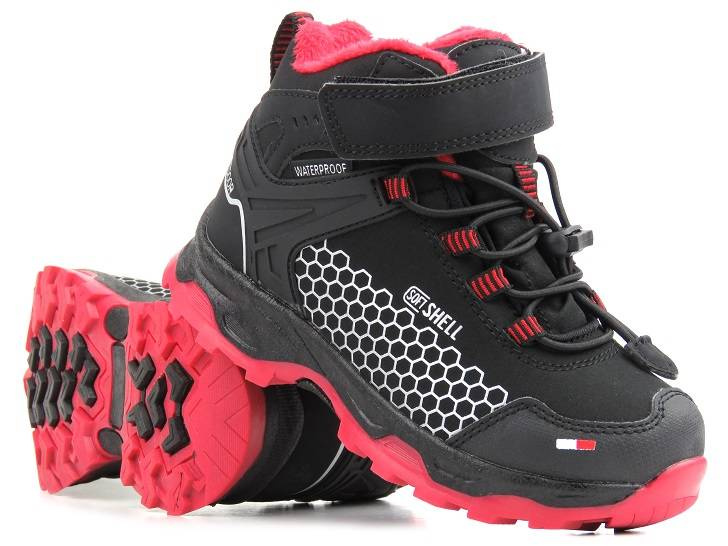 Dětské sněhule, trekingové boty se softshellem - AMERICAN CLUB HL 29/22, černá s červenou