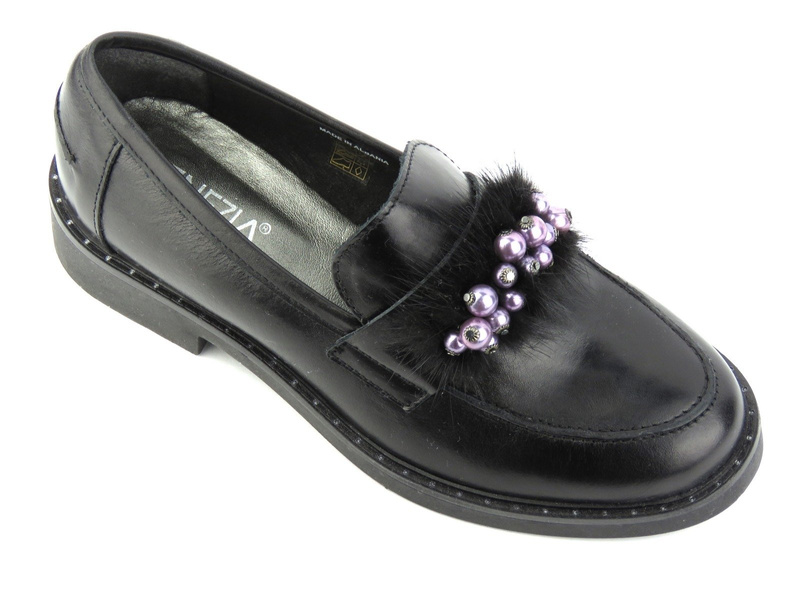 Dámské kožené lordy s prachovým a fialovým korálkem - Venezia 1423466, černá