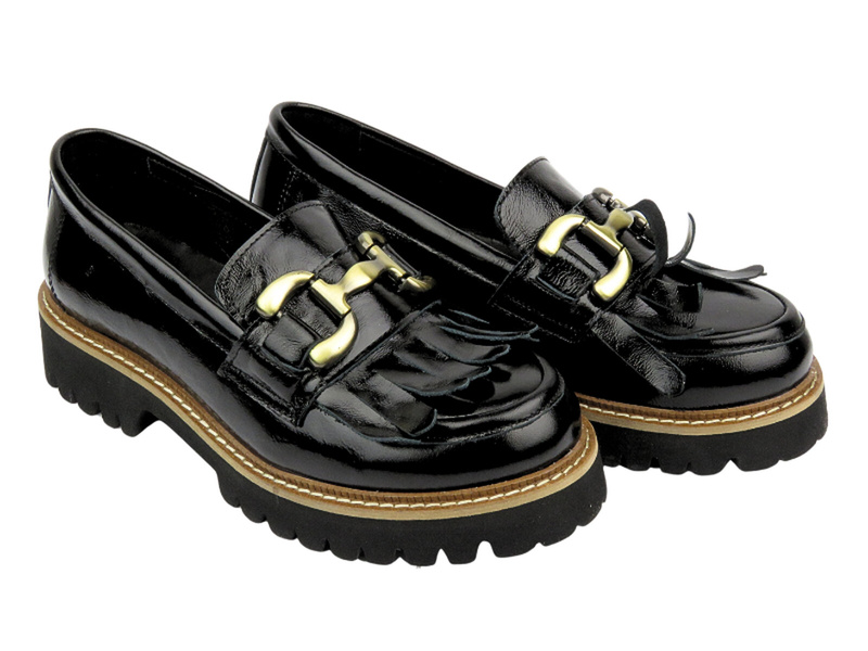 Dámské lakované lordy na silné platformě - VENEZIA 001770, černá