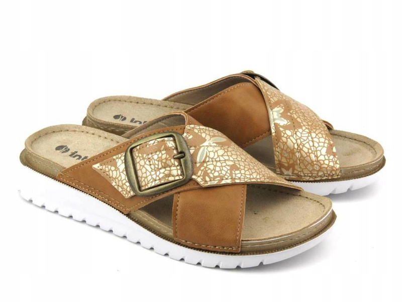 Dámské žabky s přezkou - INBLU CN-32, hnědé