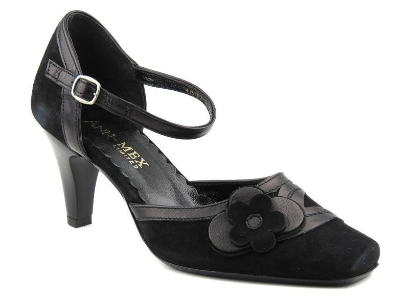 Kožené lodičky s nastavitelným páskem - ANN-MEX 1077, černé