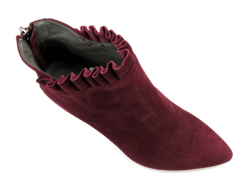 Dámské kožené kotníkové boty na vysokém podpatku - Kati 8022, vínová