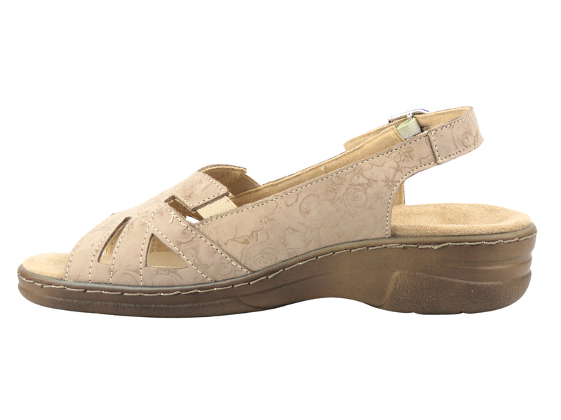 Dámské kožené pantofle s nastavitelnými pásky HELIOS Comfort 186, Cappuccino