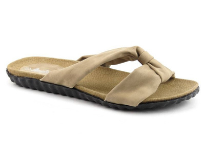 Dámské žabky s koženou vsadkou - AMERICAN CLUB XH 111009-1, béžová