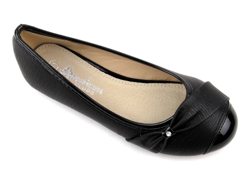 Dětské balerínky s koženou vsadkou - AMERICAN CLUB LU16/19 LU15/19, černá