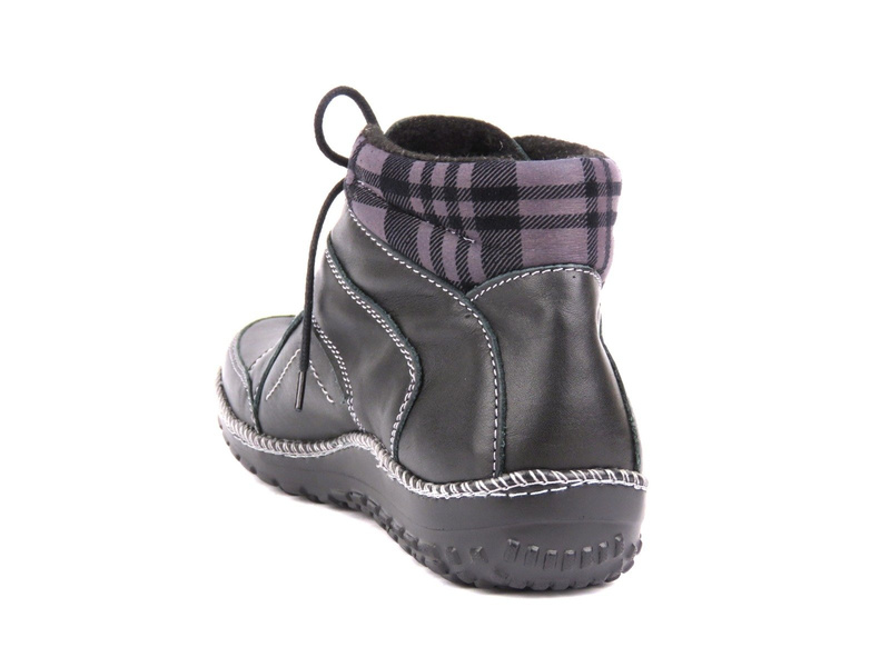 Dámská kotníková obuv s károvaným vzorem - HELIOS Komfort 755-2, černá