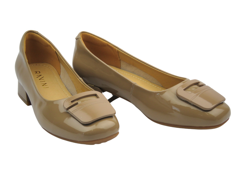 Kožené lodičky na podpatku – Ravini A958-2C, béžové