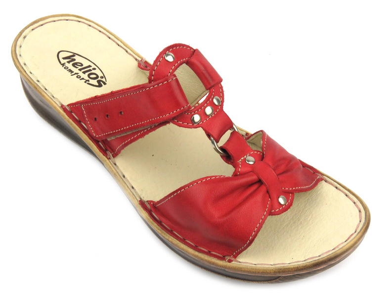 Dámské kožené žabky s nastavitelnou šířkou - HELIOS Comfort 797, červená