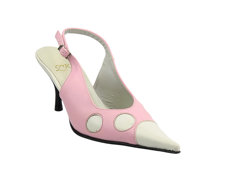 Kožené dámské lodičky bílo-růžové na podpatku Zygmunt 288