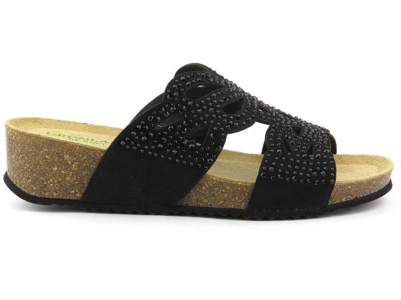 Dámské žabky s koženou vsadkou - GRUNLAND CB2999-70, černá