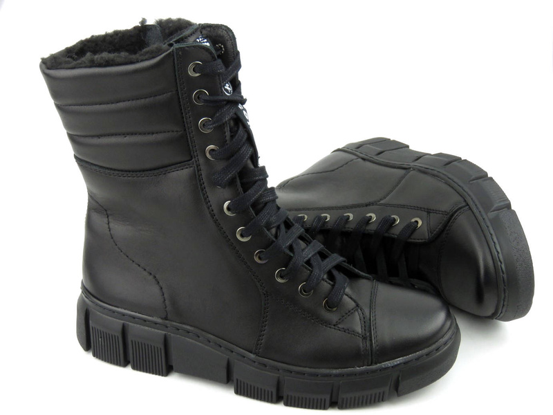 Kožené kotníkové boty, dámské pracovní s vlnou - HELIOS Komfort 611-2, černé