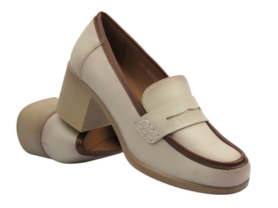 Elegantní dámské polobotky na podpatku béžové Potocki 25-12628