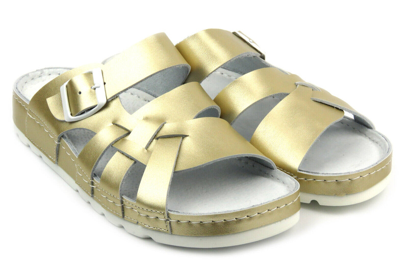 Pohodlné dámské kožené žabky - Helios Comfort 121, zlaté