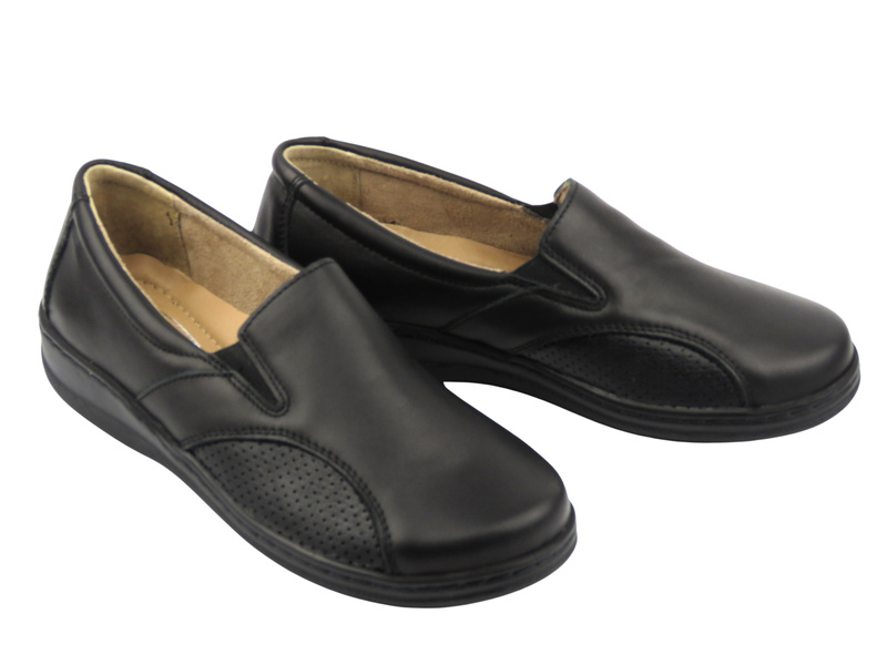 Kožené dámské nazouvací polobotky na hallux valgus černé Helios Komfort 453