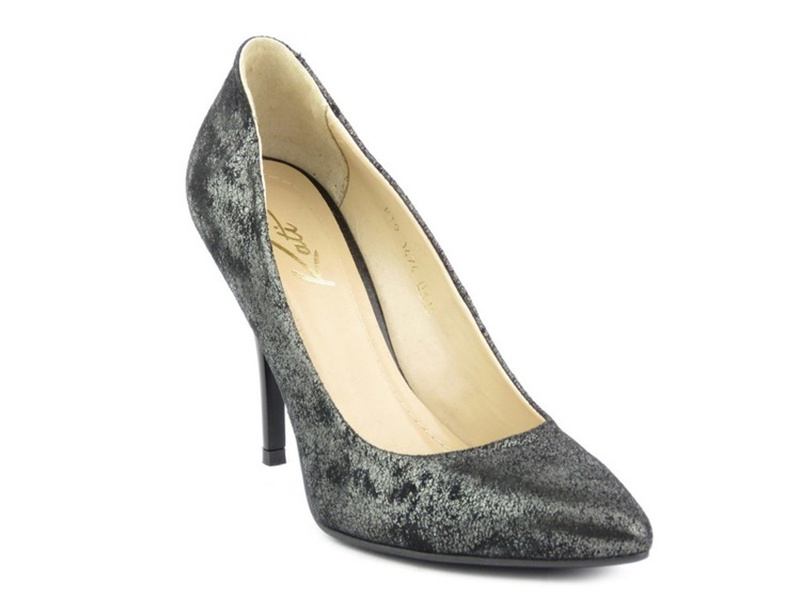 Elegantní lodičky na úzkém podpatku - Kati 1474, černé se stříbrnou