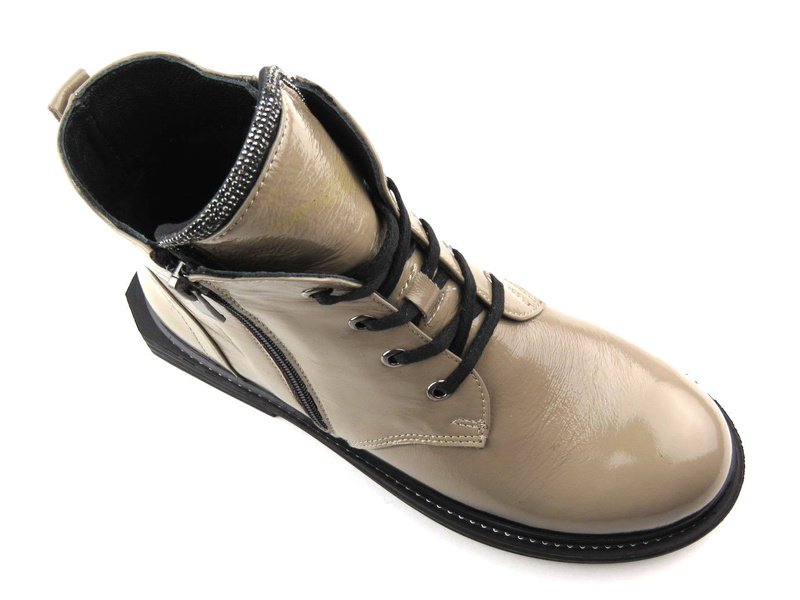 Dámské kotníkové boty z lakované kůže - VENEZIA 03-VAN MINK, béžová