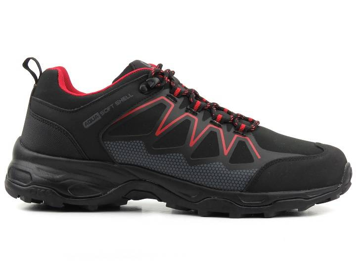 Pánské trekingové kalhoty po kotníky - DK Soft Shell 1068, černá s červenou