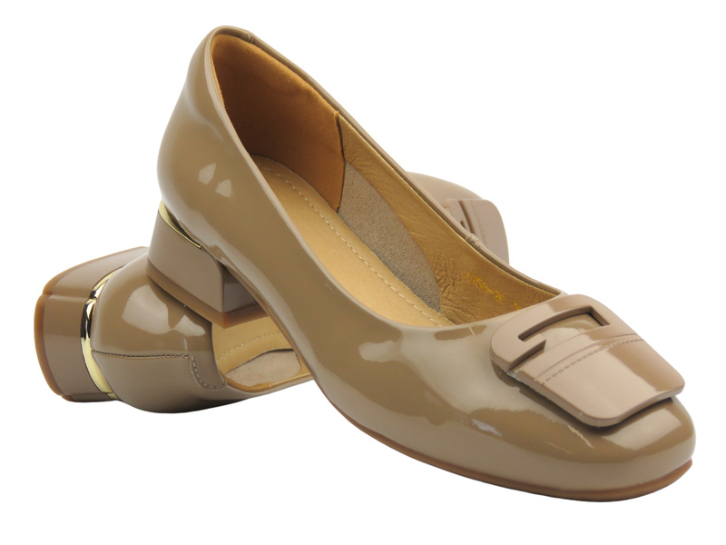 Kožené lodičky na podpatku – Ravini A958-2C, béžové