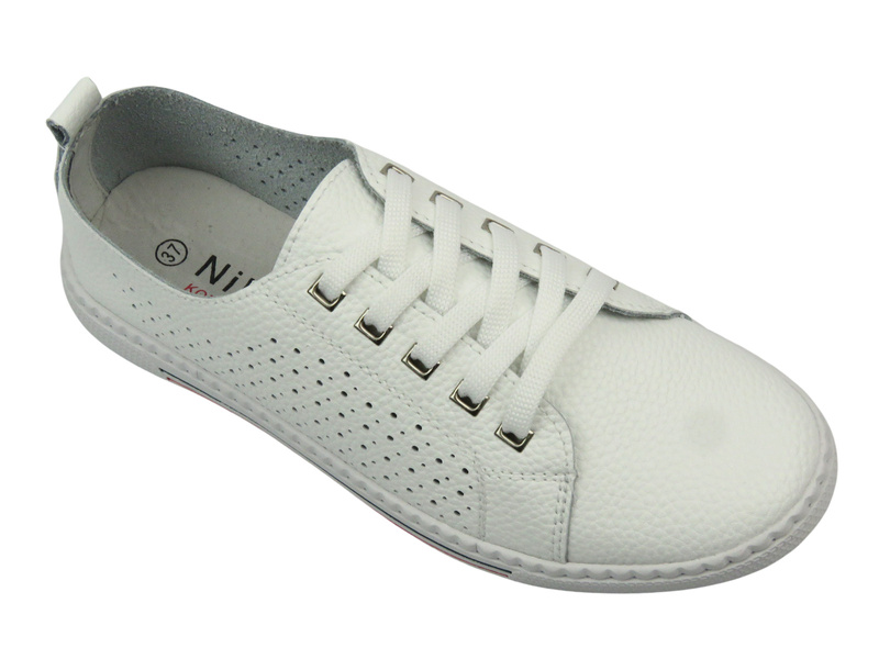 Kožené dámské polobotky – Nika Komfort H-607, bílé – šněrovací