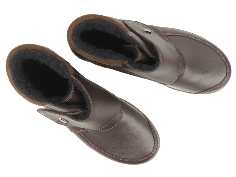 Pohodlné dámské zateplené kožené kotníkové boty Helios Komfort 5003, tmavě hnědé – pro hallux valgus, šířka J/K