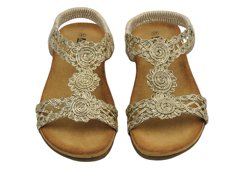 Dámské sandály na ploché podrážce nazouvací zlaté Artiker 56C1281