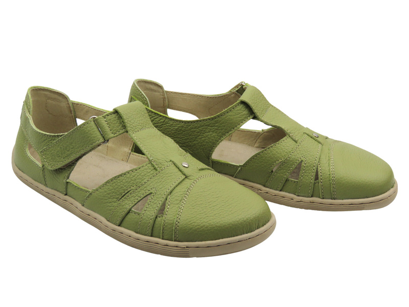 Barefoot kožené minimalistické dámské polobotky zelené Helios Komfort 466