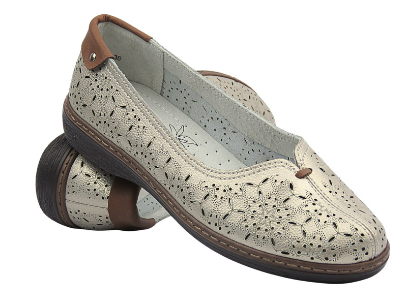 Kožené polobotky/baleríny dámské zlaté Evento 25PB17‑8357