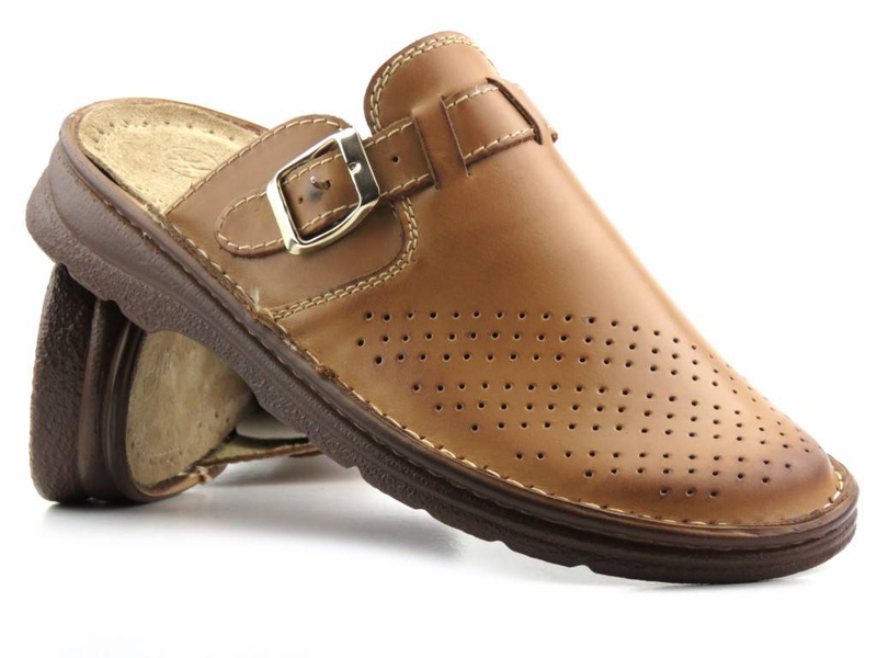 Kožené pánské pantofle polské značky HELIOS KOMFORT 011 béžové barvy