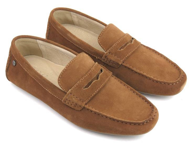 Pánské semišové kožené mokasíny - GOE JJ1N4043, hnědé