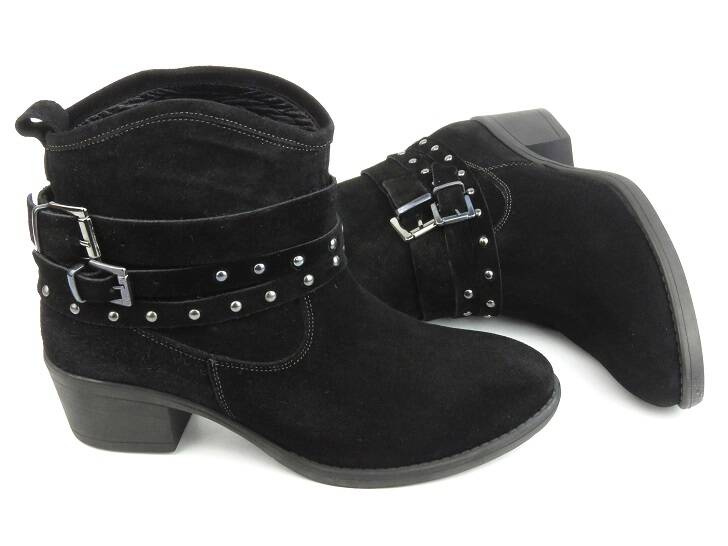 Semišové kotníkové boty, dámské kovbojské boty na stabilním podpatku - Venezia 0448318, černá