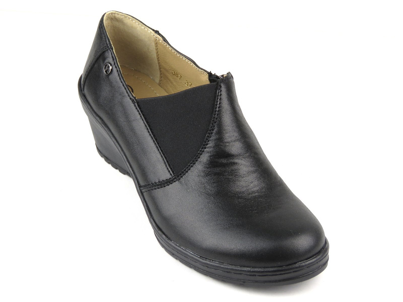 Dámské kožené boty na klínku - Helios Komfort 387, černá