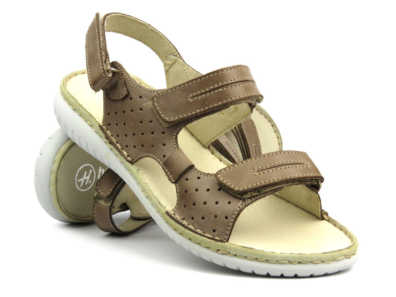 Dámské kožené sandály na suchý zip - Helios Komfort 794S, béžové